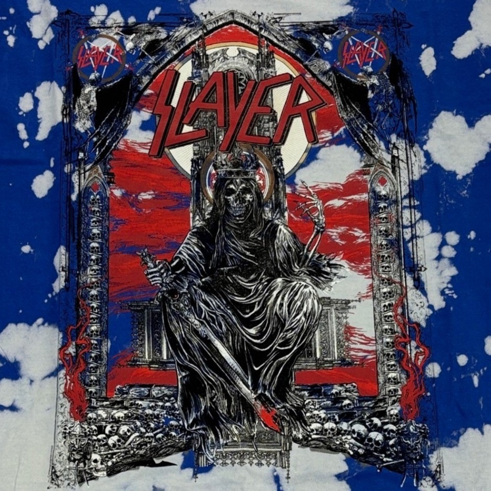 Slayer Band Tee Bleached Tie Dye Graphic T-Shirt Heavy Metal Mens L